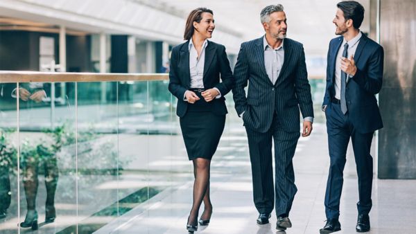 Coworkers walking together