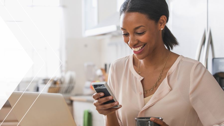 Woman using her phone and reviewing electronic bill presentment and payment