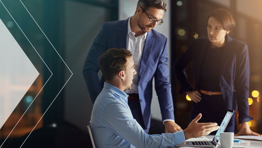 Three people discussing accounts receivables