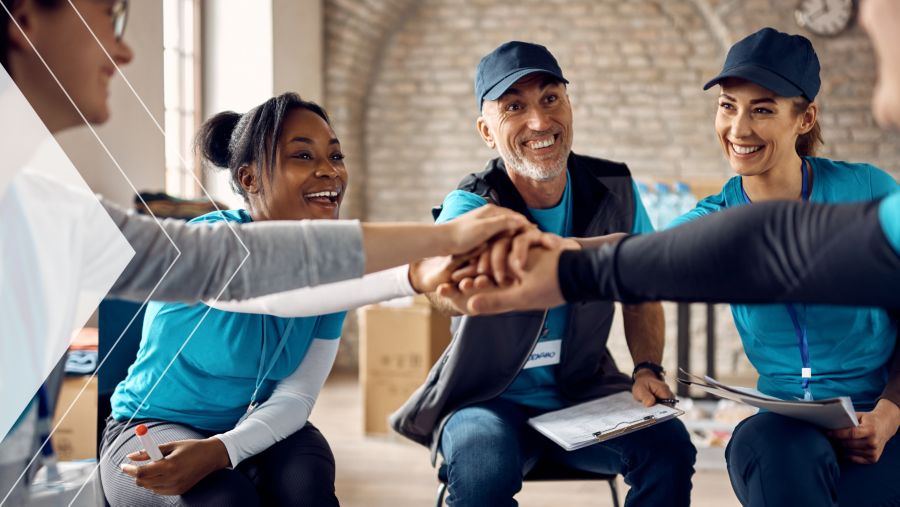 A group of nonprofit employees rallying together
